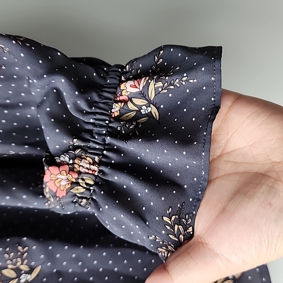 LOFT Cottagecore Lightweight Floral Polka Dot Button Up Flowy Blouse Top - Picture 4 of 6